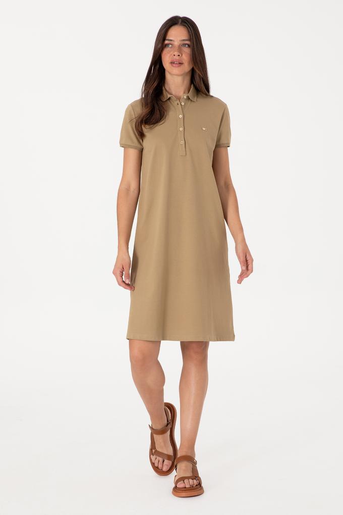 Kadın Haki Polo Yaka Mini Boy Örme Elbise