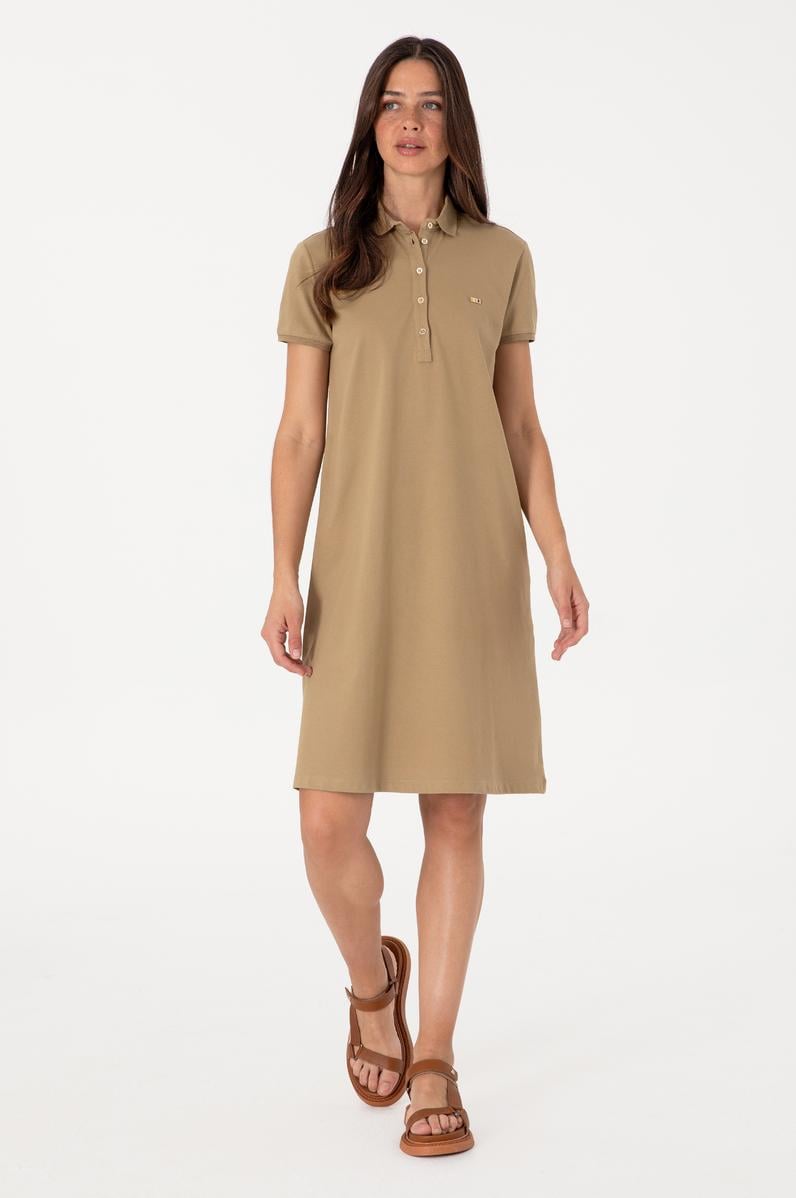 Kadın Haki Polo Yaka Mini Boy Örme Elbise