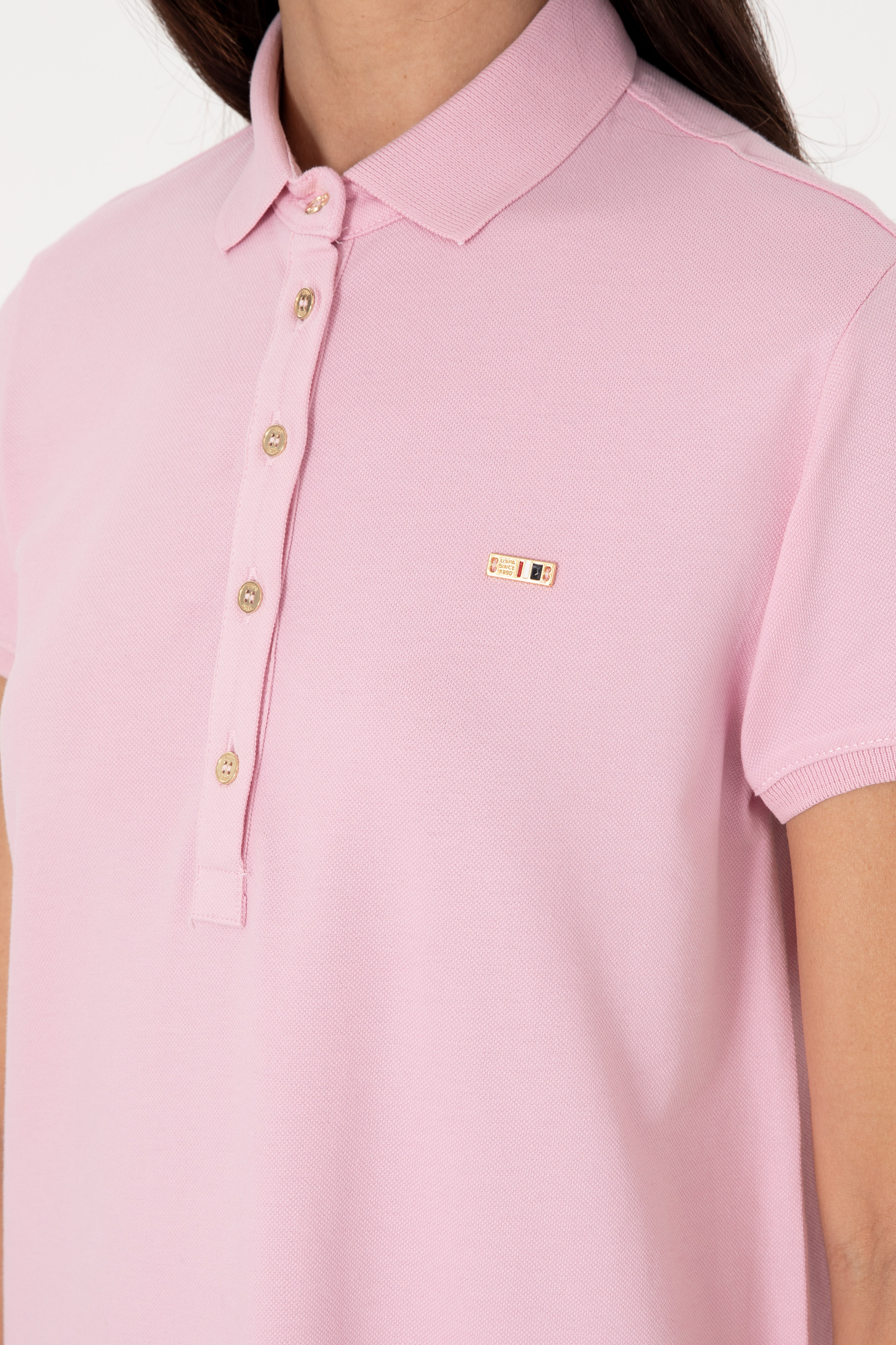 Kadın Açık Pembe Polo Yaka Mini Boy Örme Elbise