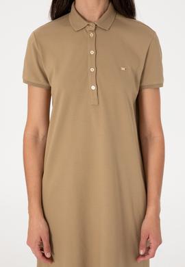 Kadın Haki Polo Yaka Mini Boy Örme Elbise - 50305853088