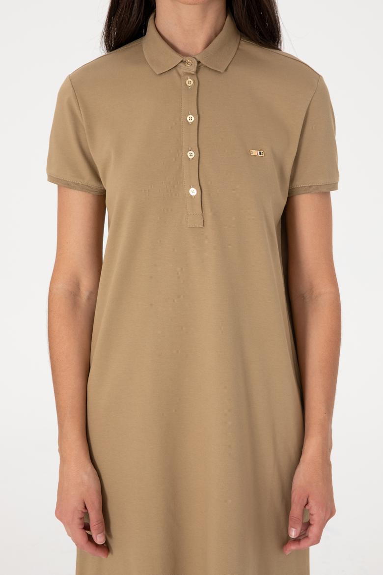 Kadın Haki Polo Yaka Mini Boy Örme Elbise - 50305853088