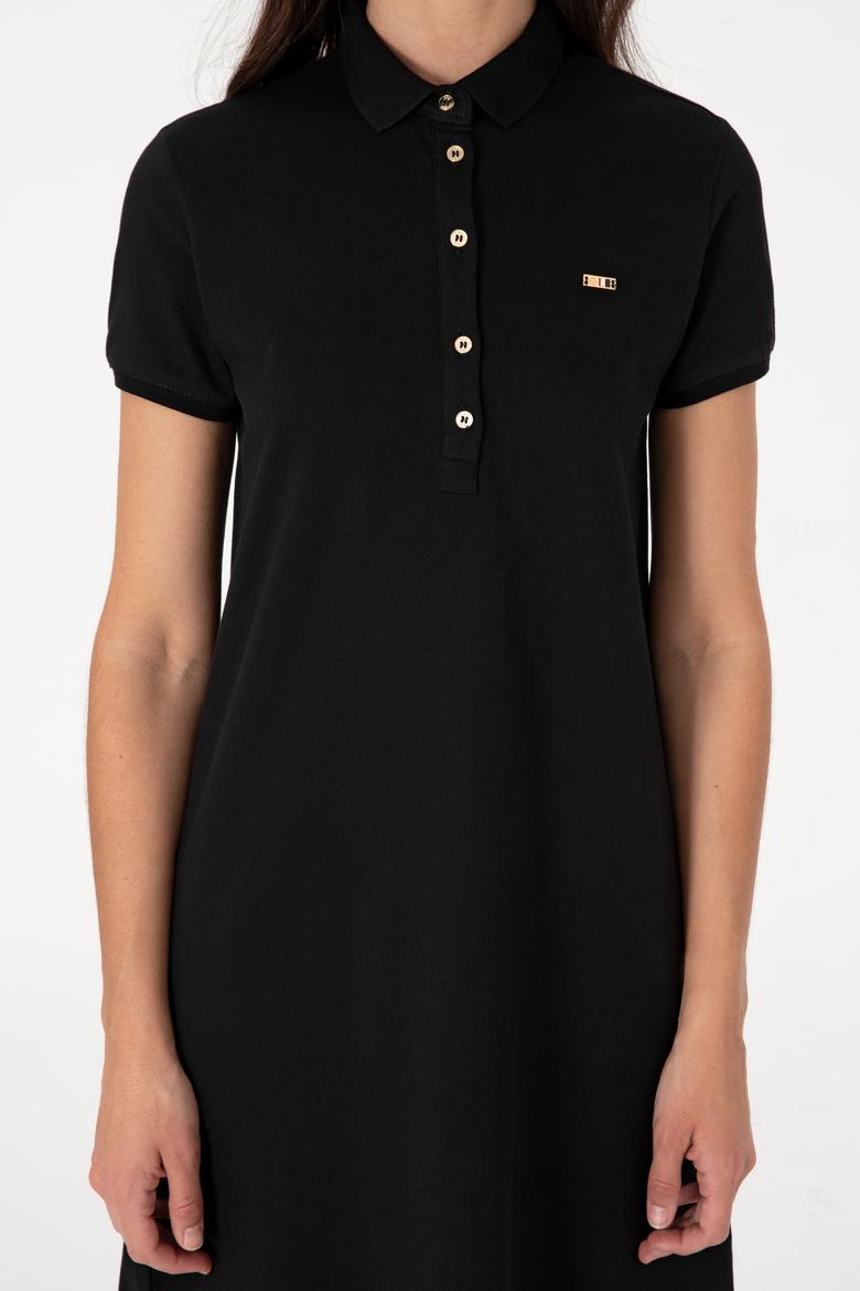 Kadın Siyah Polo Yaka Mini Boy Örme Elbise - 50305853008