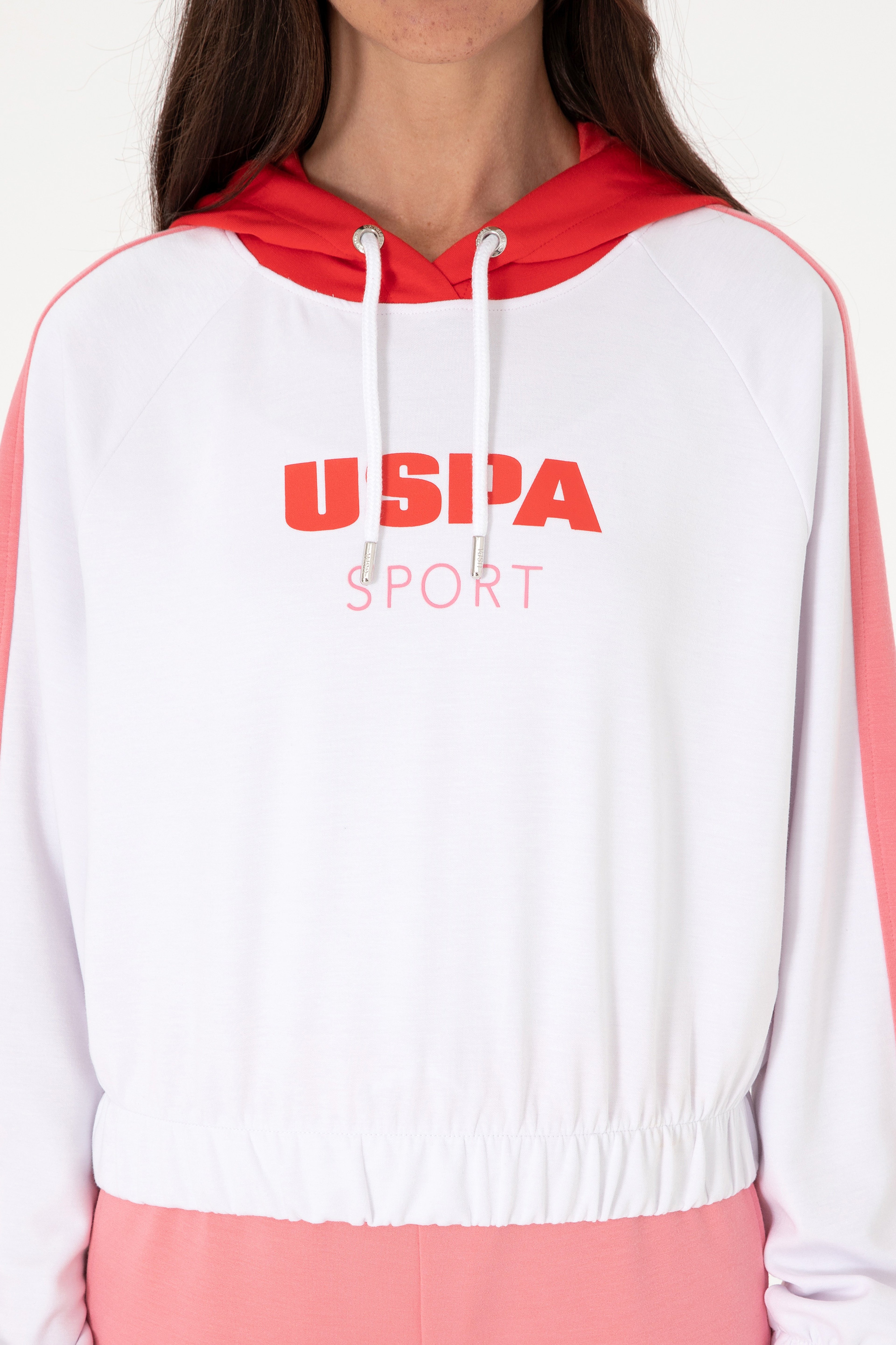 Kadın Beyaz Kapüşonlu Sweatshırt - Image 6