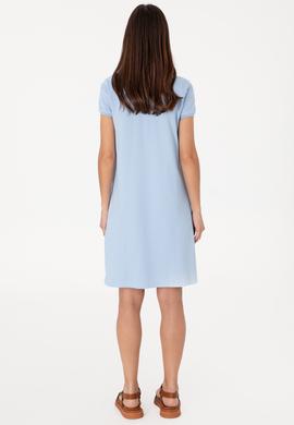 Kadın Açık Mavi Polo Yaka Mini Boy Örme Elbise - 50305853072