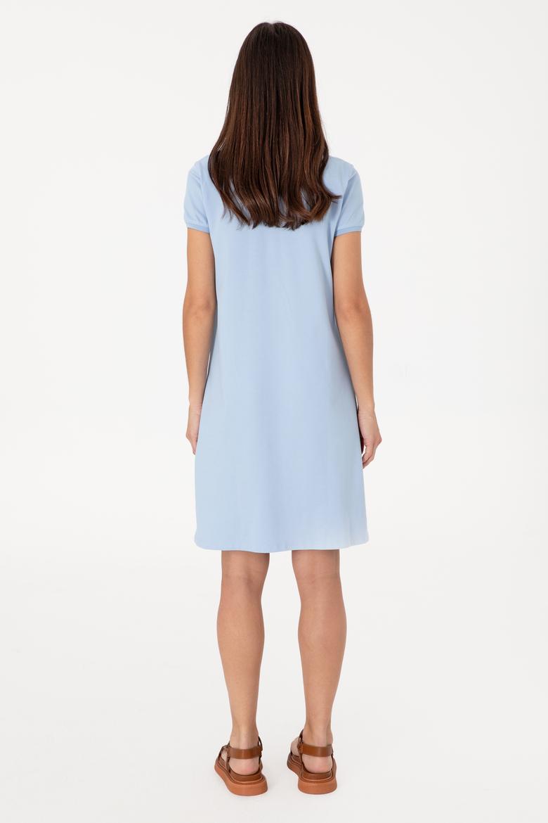 Kadın Açık Mavi Polo Yaka Mini Boy Örme Elbise - 50305853072