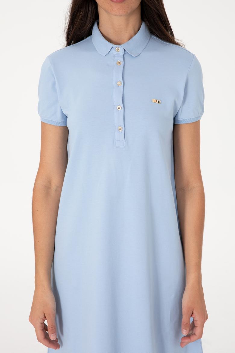 Kadın Açık Mavi Polo Yaka Mini Boy Örme Elbise - 50305853072