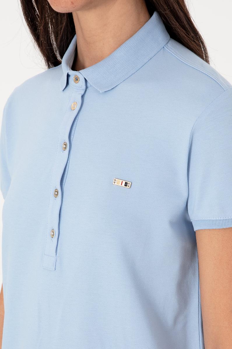 Kadın Açık Mavi Polo Yaka Mini Boy Örme Elbise