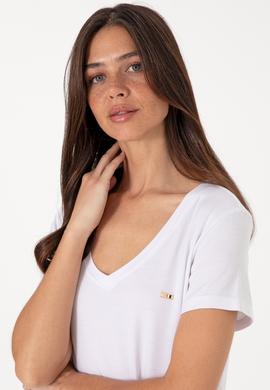 Kadın Beyaz Modal Karışımlı V Yaka Basic Tişört - 50305773003