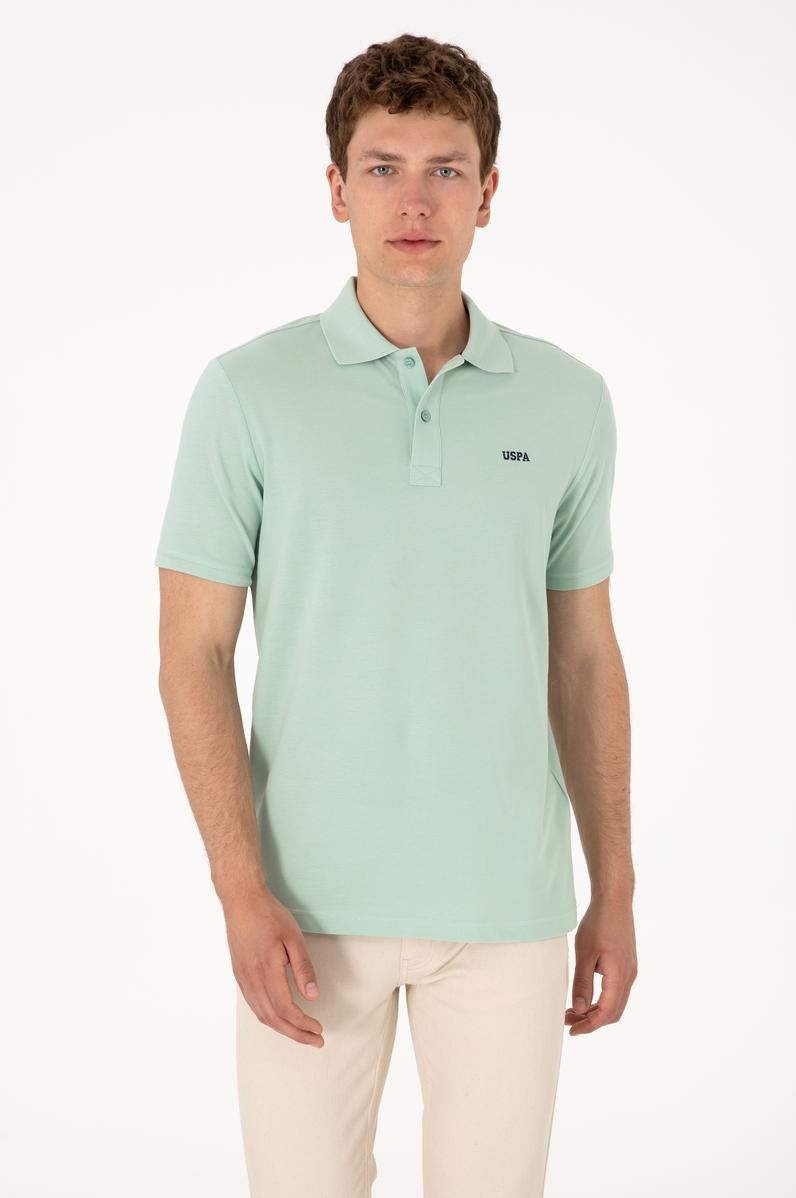 Erkek Regular Fit Polo Yaka Su Yeşili Basic Tişört