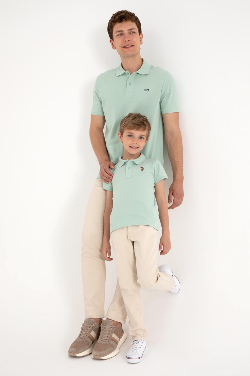 Erkek Regular Fit Polo Yaka Su Yeşili Basic Tişört