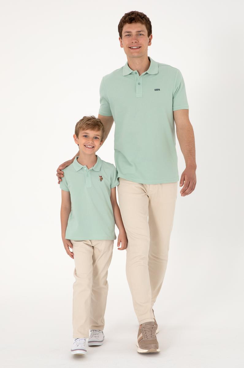 Erkek Regular Fit Polo Yaka Su Yeşili Basic Tişört