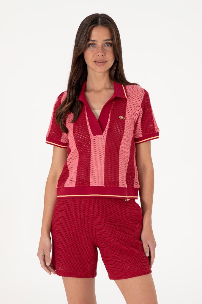 Kadın Vişne Polo Yaka Tişört