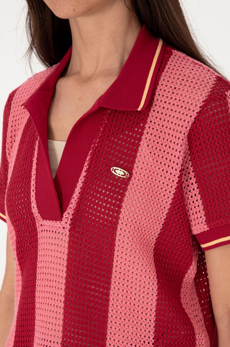 Kadın Vişne Polo Yaka Tişört