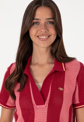 Kadın Vişne Polo Yaka Tişört - 50300791014
