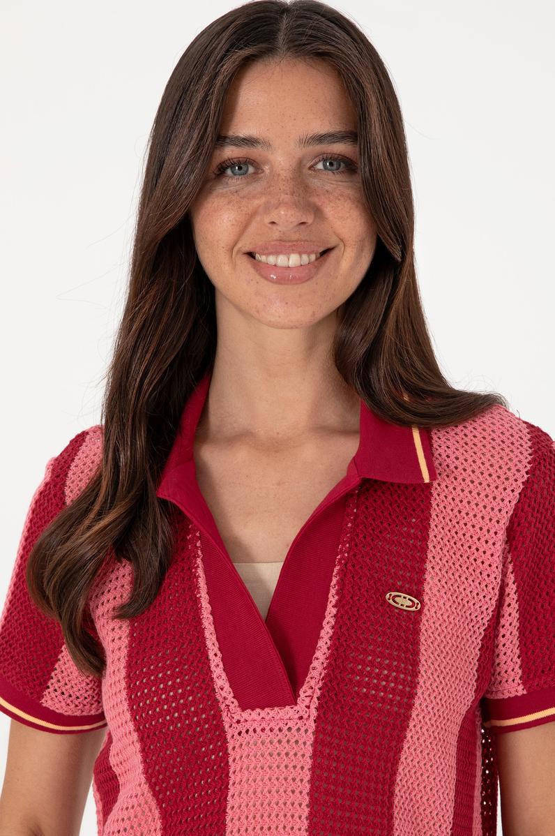 Kadın Vişne Polo Yaka Tişört