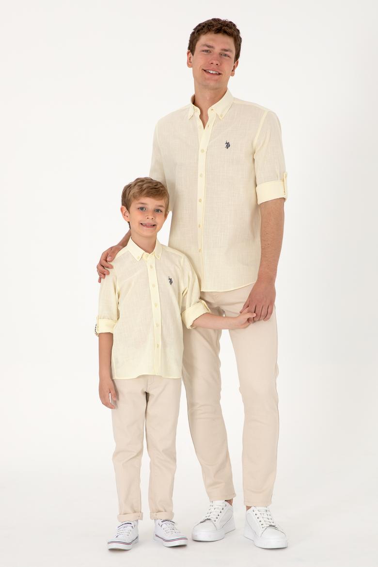 Erkek Limon Keten Görünümlü Basic Gömlek