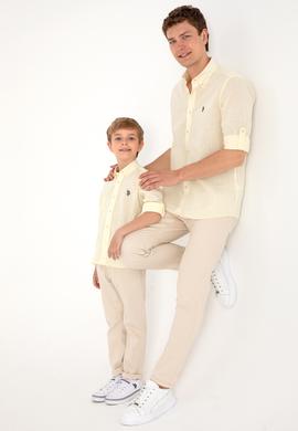 Erkek Limon Keten Görünümlü Basic Gömlek - 50306285057