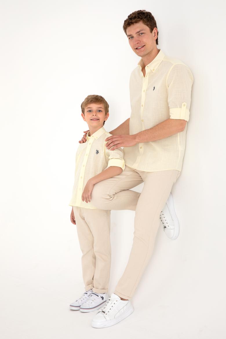 Erkek Limon Keten Görünümlü Basic Gömlek - 50306285057