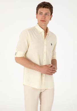 Erkek Limon Keten Görünümlü Basic Gömlek - 50306285057