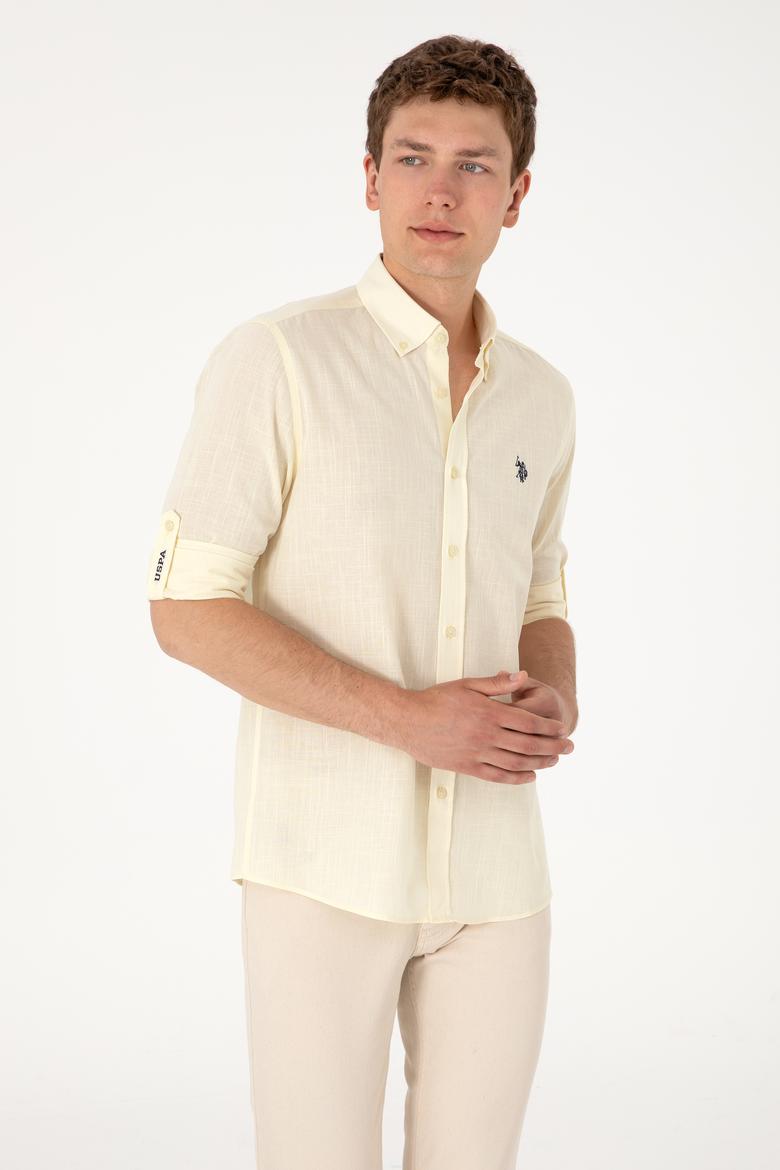 Erkek Limon Keten Görünümlü Basic Gömlek - 50306285057