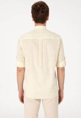 Erkek Limon Keten Görünümlü Basic Gömlek - 50306285057