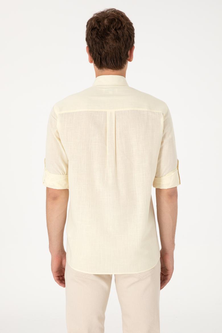 Erkek Limon Keten Görünümlü Basic Gömlek - 50306285057