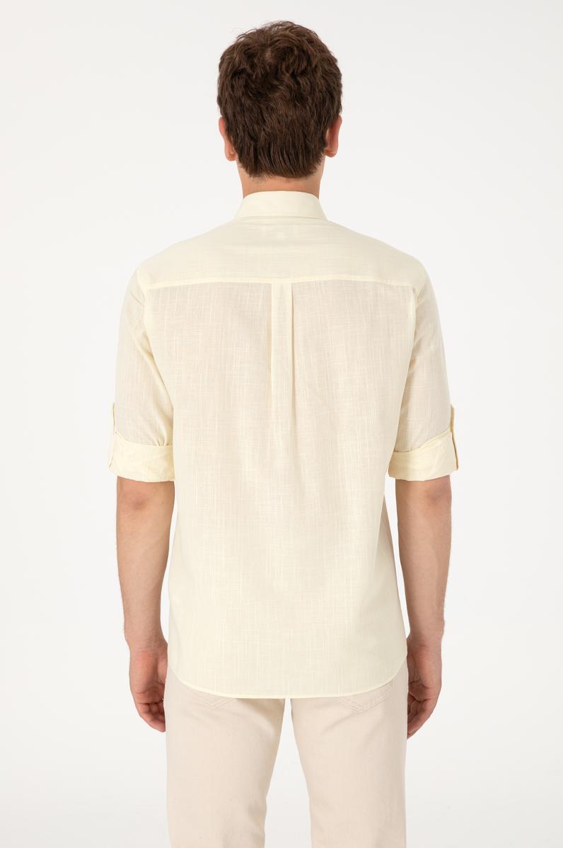 Erkek Limon Keten Görünümlü Basic Gömlek