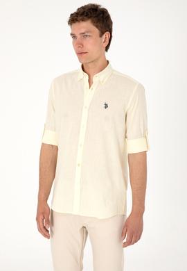 Erkek Limon Keten Görünümlü Basic Gömlek - 50306285057