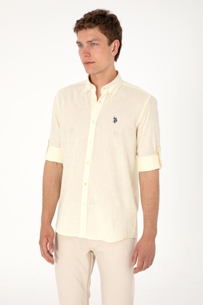 Erkek Limon Keten Görünümlü Basic Gömlek