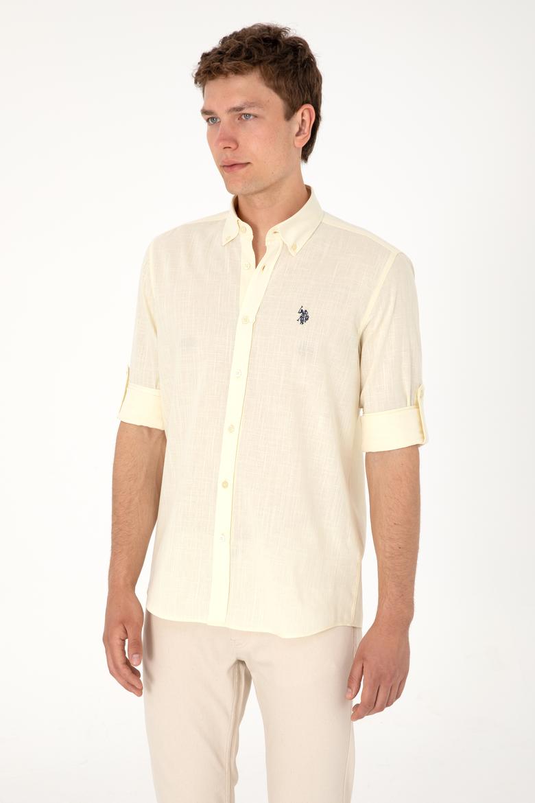 Erkek Limon Keten Görünümlü Basic Gömlek - 50306285057