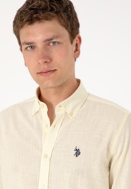 Erkek Limon Keten Görünümlü Basic Gömlek - 50306285057