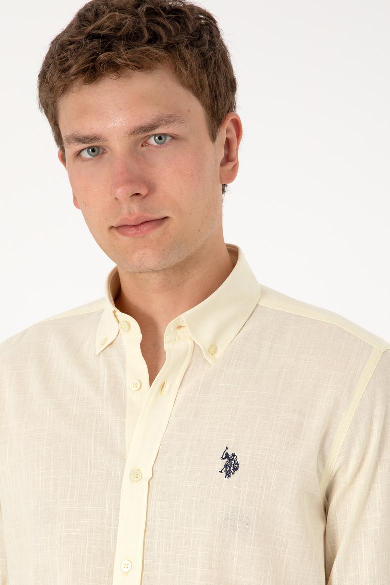 Erkek Limon Keten Görünümlü Basic Gömlek - 50306285057