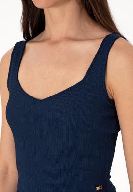 Kadın Lacivert Kolsuz V Yaka Tişört - 50306679012