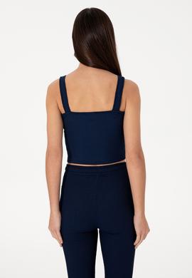 Kadın Lacivert Kolsuz V Yaka Tişört - 50306679012