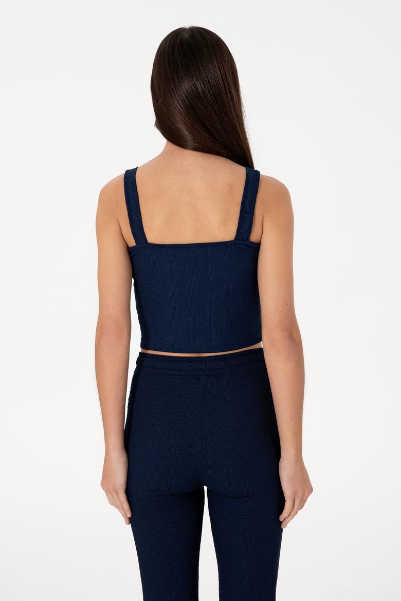 Kadın Lacivert Kolsuz V Yaka Tişört - 50306679012