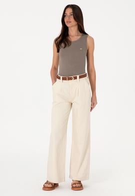 Kadın Ekru Loose Fit Kanvas Pantolon - 50309133003