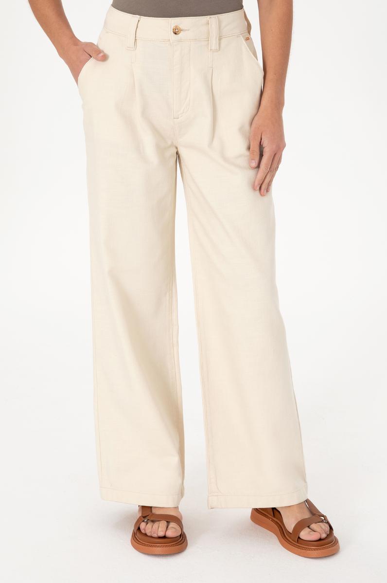 Kadın Ekru Loose Fit Kanvas Pantolon