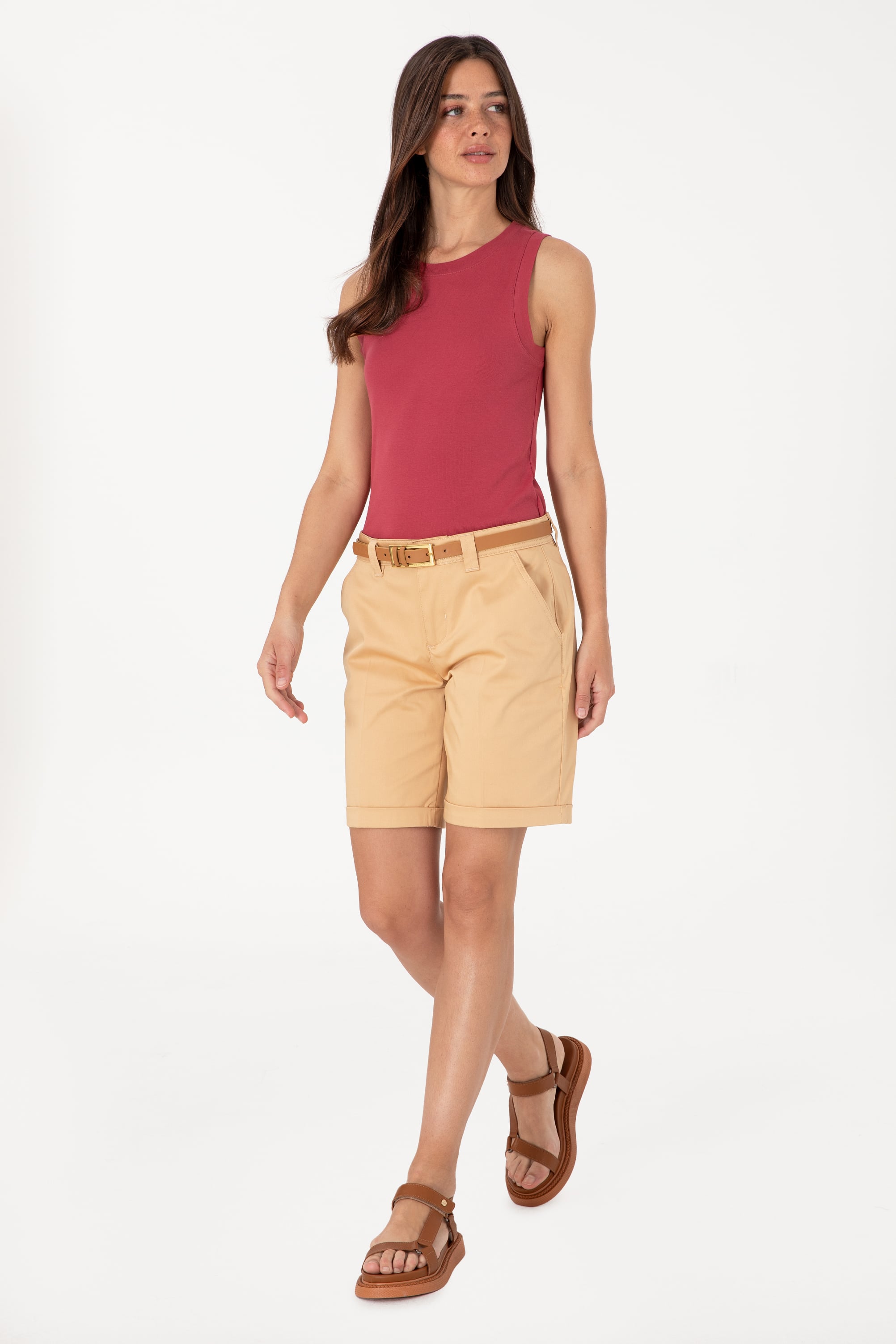 Kadın Camel Dokuma Şort - Image 3