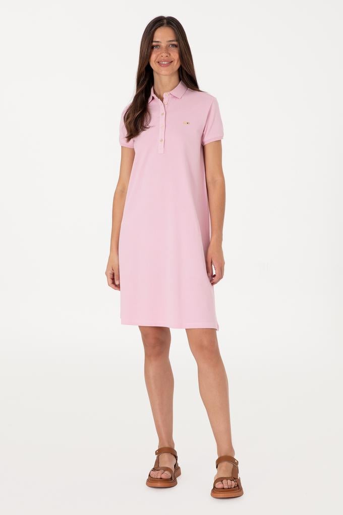 Kadın Açık Pembe Polo Yaka Mini Boy Örme Elbise