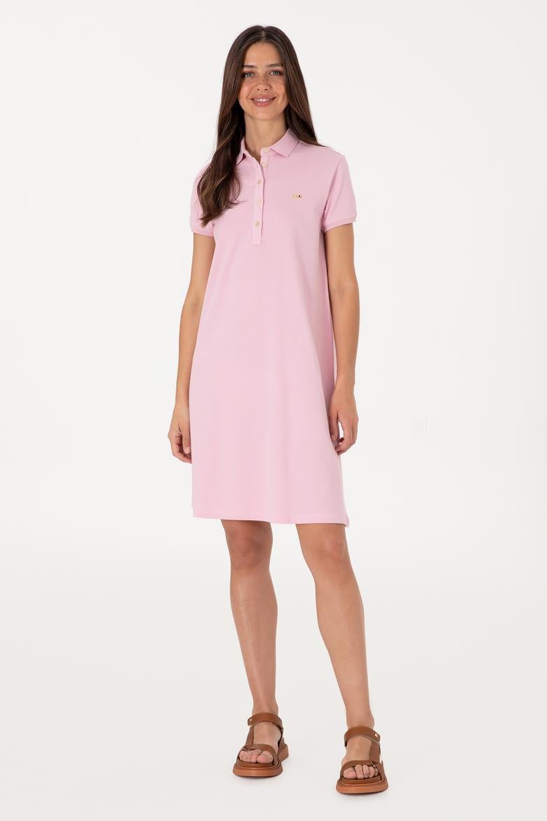 Kadın Açık Pembe Polo Yaka Mini Boy Örme Elbise
