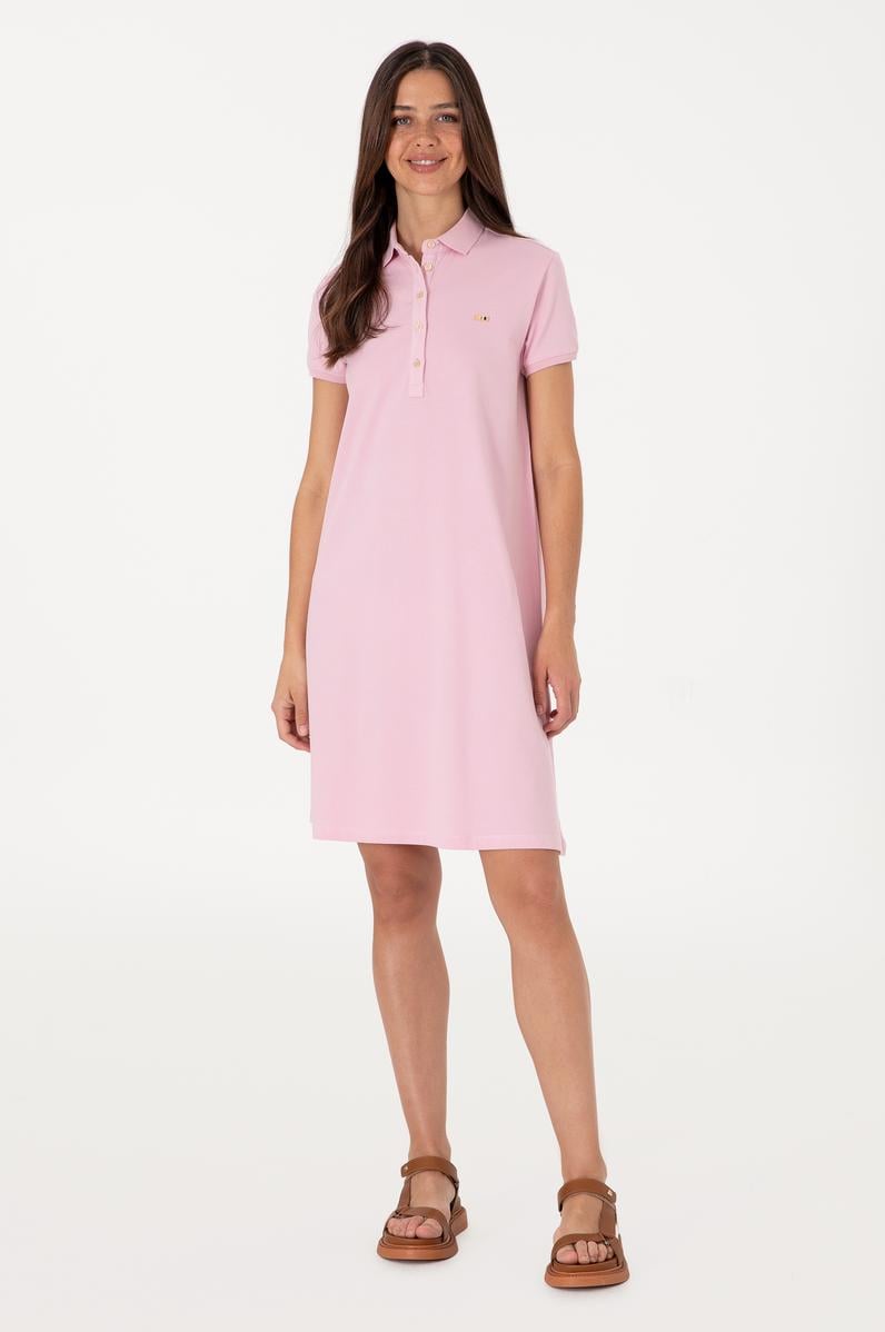 Kadın Açık Pembe Polo Yaka Mini Boy Örme Elbise