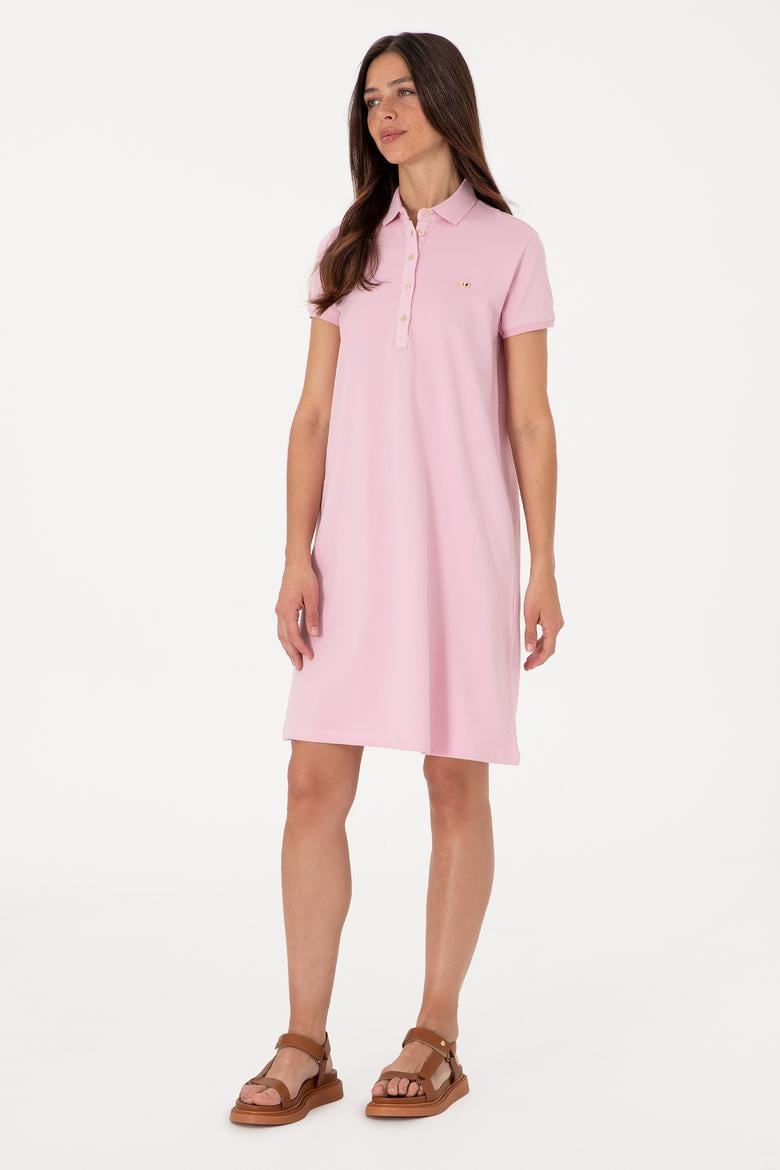 Kadın Açık Pembe Polo Yaka Mini Boy Örme Elbise - 50305853048