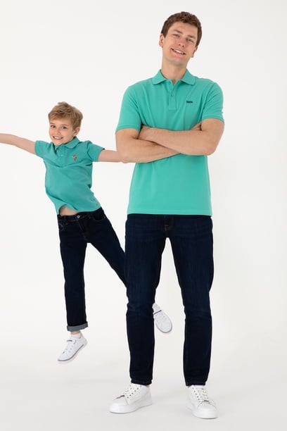 Erkek Polo Yaka Mint Basic Tişört