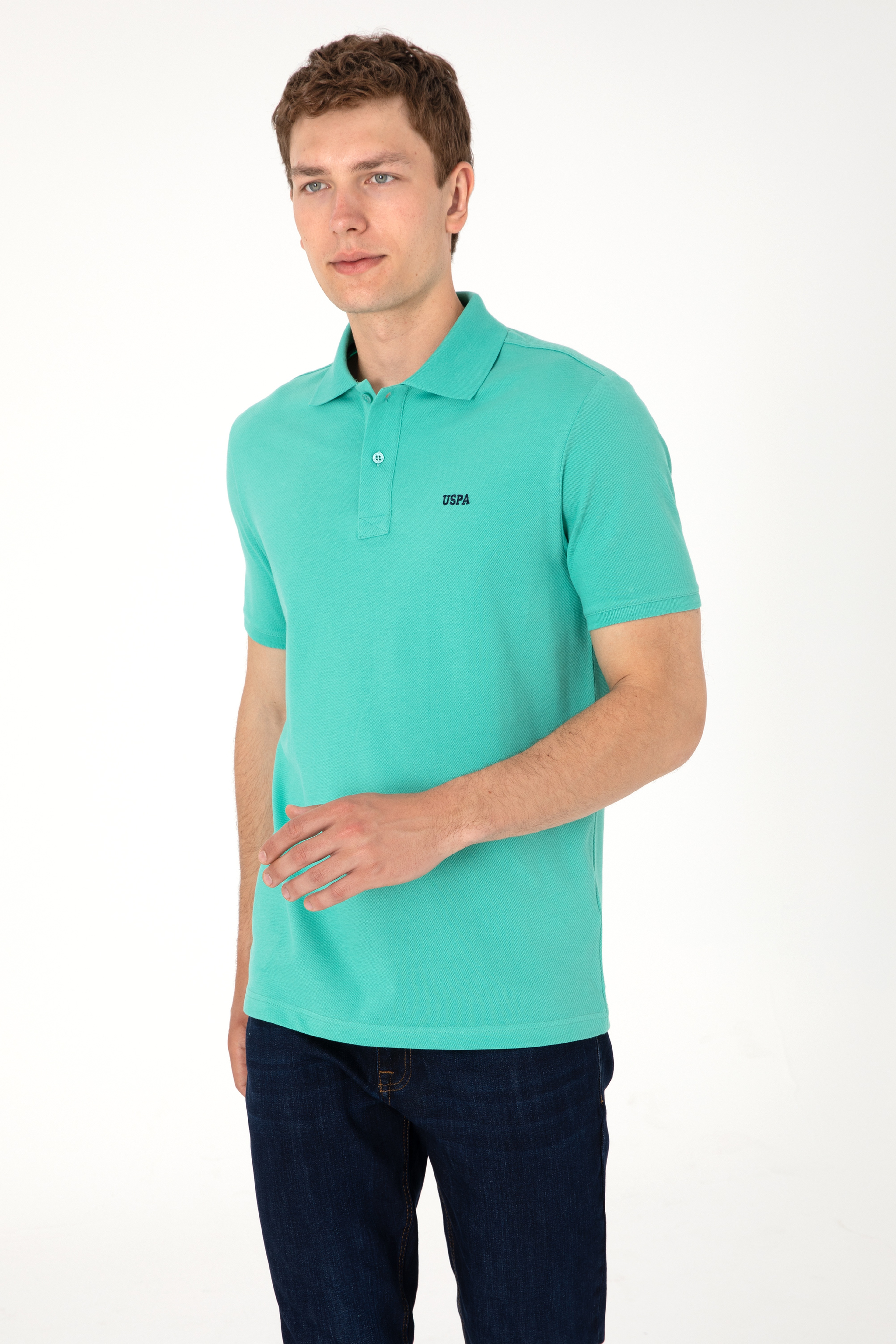Erkek Polo Yaka Mint Basic Tişört - Image 5
