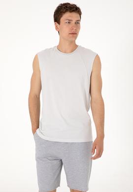 Erkek Regular Fit Bisiklet Yaka Açık Gri Kolsuz Tişört - 50307290036