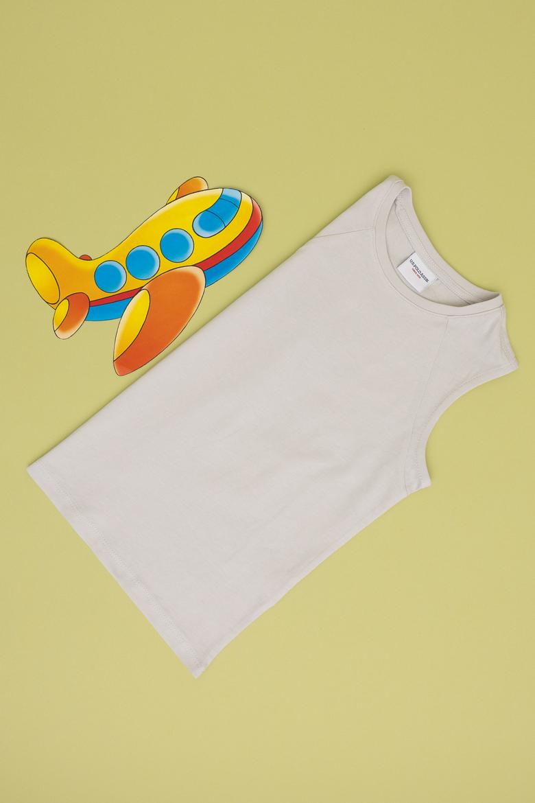 Erkek Çocuk Açık Gri Kolsuz Bisiklet Yaka Tişört - 50307160049