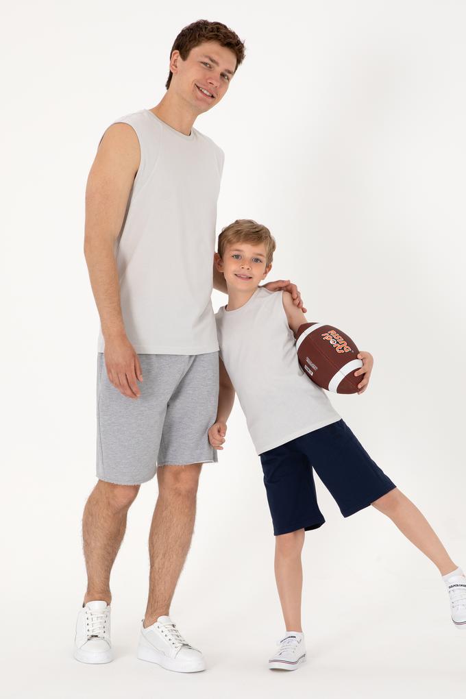 Erkek Çocuk Açık Gri Kolsuz Bisiklet Yaka Tişört