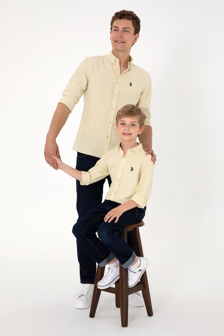 Erkek Açık Haki Uzun Kollu Basic Gömlek - 50306338075