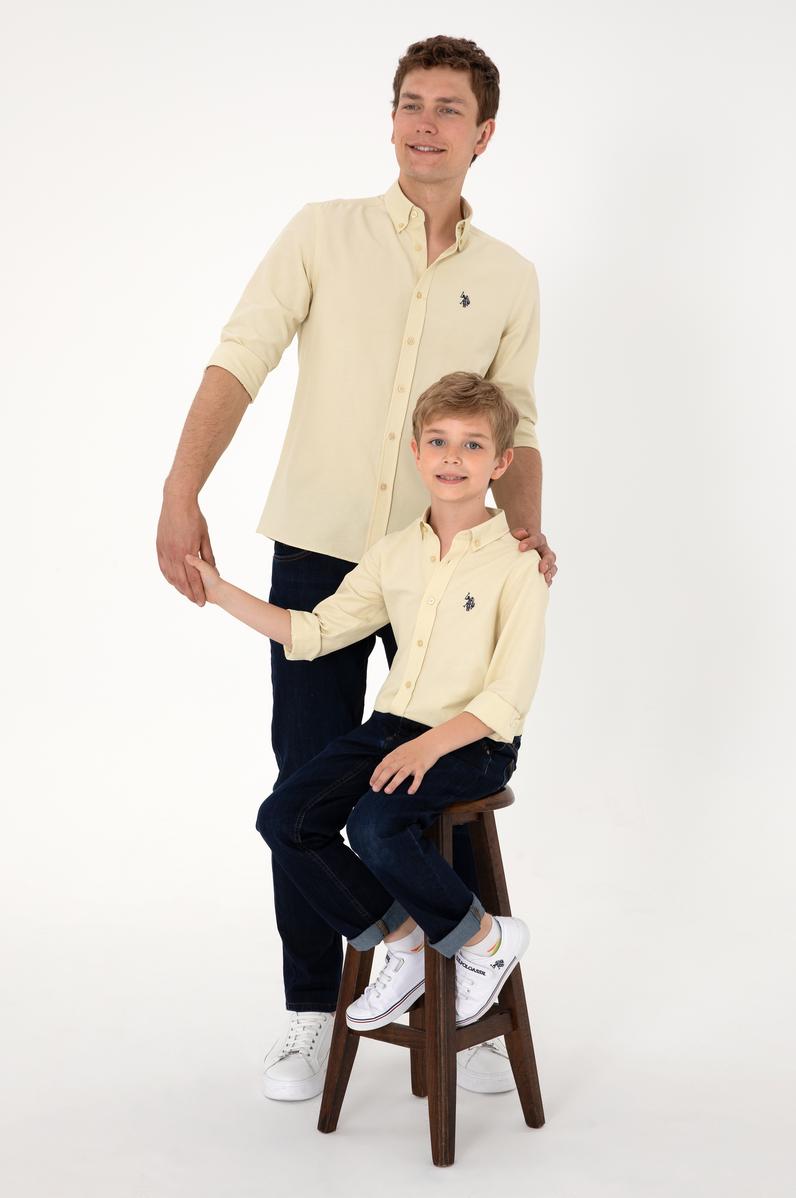 Erkek Açık Haki Uzun Kollu Basic Gömlek