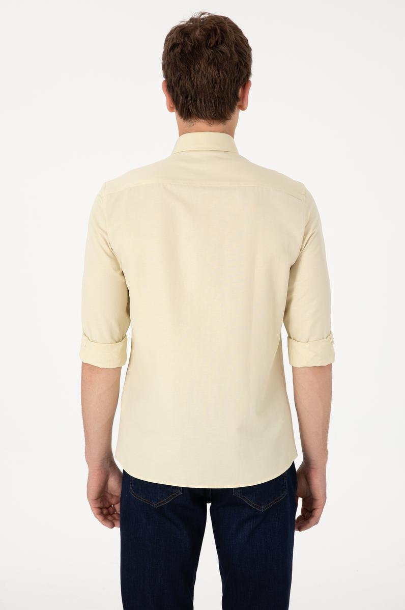 Erkek Açık Haki Uzun Kollu Basic Gömlek